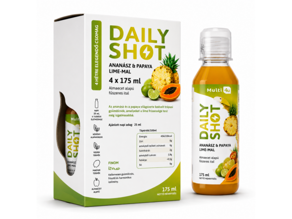 Multi 4U Daily Shot – Ananász & Papaya lime-mal Almaecet alapú gyümölcsital 4 × 175 ml