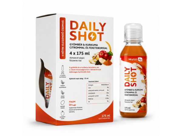 Multi 4U Daily Shot – Gyömbér & Kurkuma citrommal Almaecet alapú fűszeres ital 4 × 175 ml