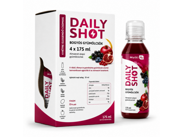 Multi 4U Daily Shot – Bogyós Gyümölcsök Almaecet alapú gyümölcsital 4 × 175 ml