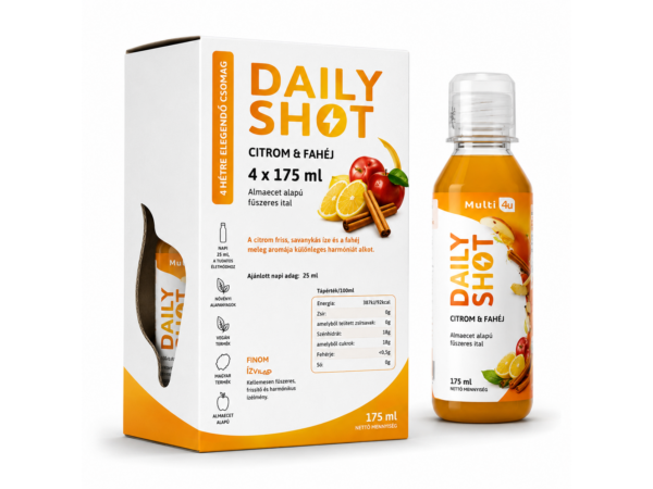 Multi 4U Daily Shot – Citrom & Fahéj Almaecet alapú fűszeres ital 4 × 175 ml