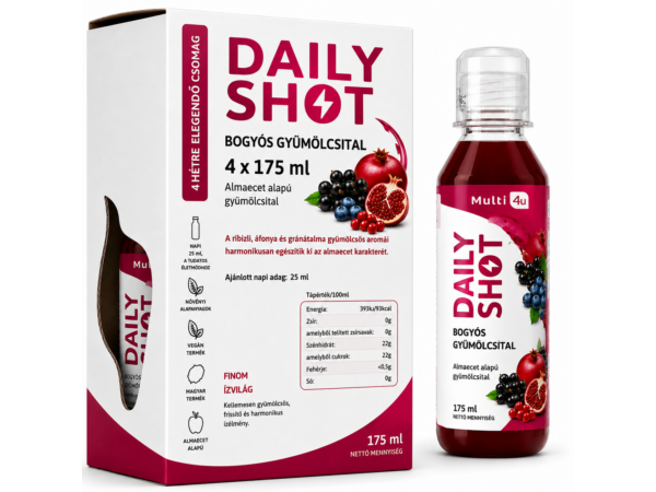 Multi 4U Daily Shot – Bogyós Gyümölcsök Almaecet alapú gyümölcsital 4 × 175 ml