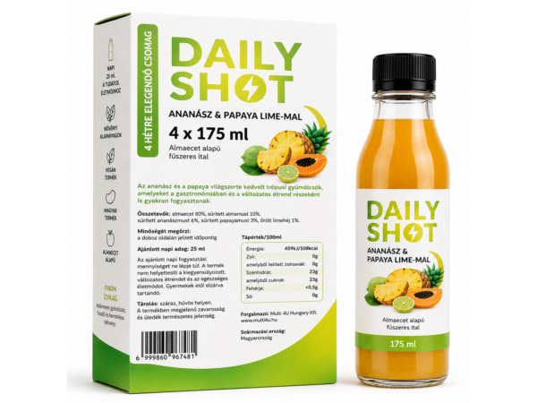 Multi 4U Daily Shot – Ananász & Papaya lime-mal Almaecet alapú gyümölcsital 4 × 175 ml