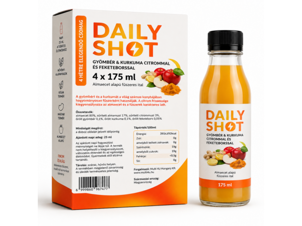 Multi 4U Daily Shot – Gyömbér & Kurkuma citrommal Almaecet alapú fűszeres ital 4 × 175 ml