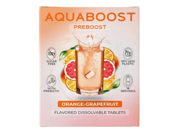 Aquaboost Preboost Narancs-Grépfrút ízű pezsgőtabletta 18db 40g