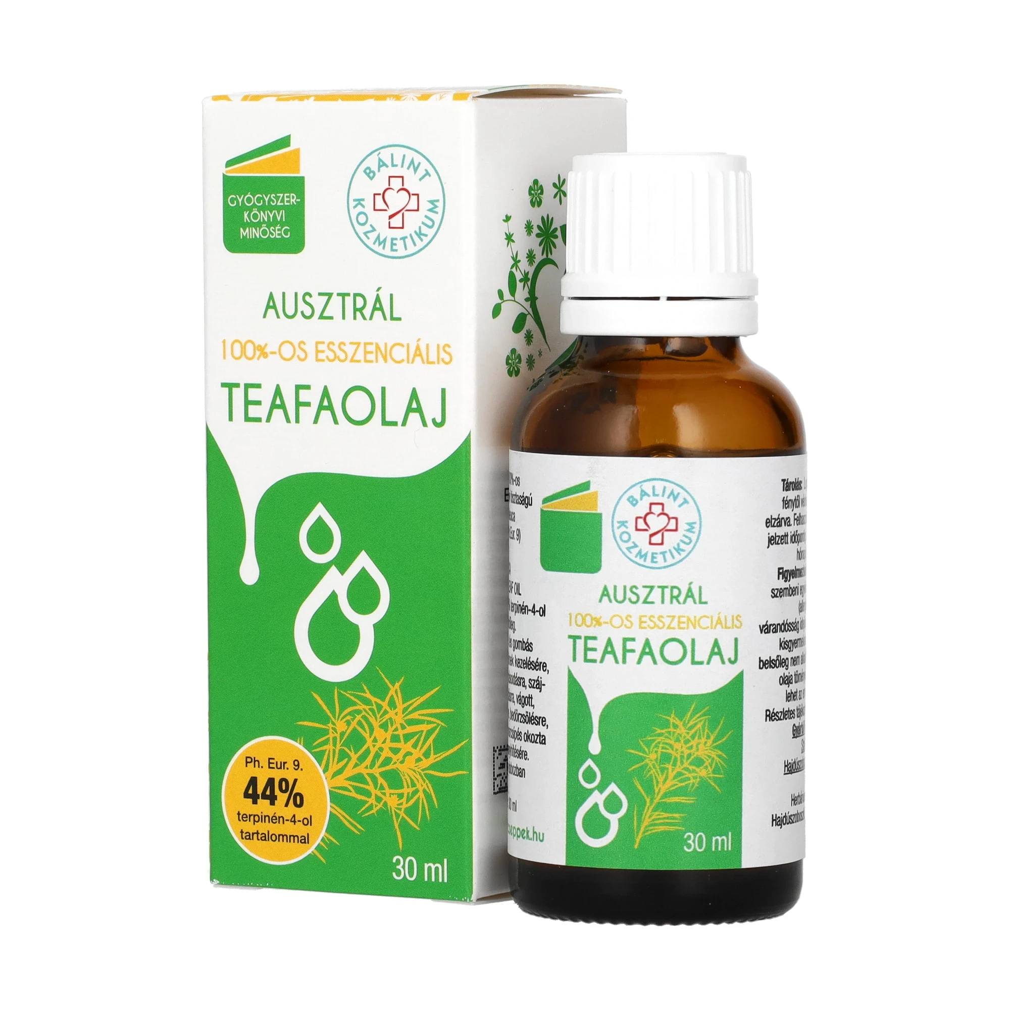 Bálint Esszenciális teafaolaj 30 ml – 100%-os teafa illóolaj, üveg és külső doboza